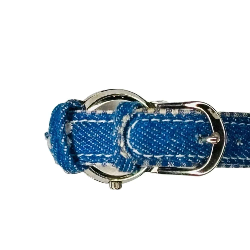 Y2K Milan II Blue Denim Embroidered Flower Strap Watch 056-PC Kids Girls